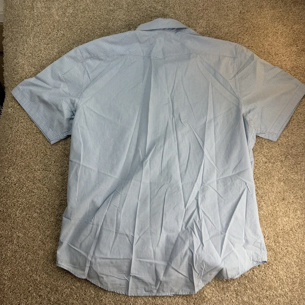 Banana Republic Shirt Mens XL Blue Check Short Sleeve Button Up Pockets Casual